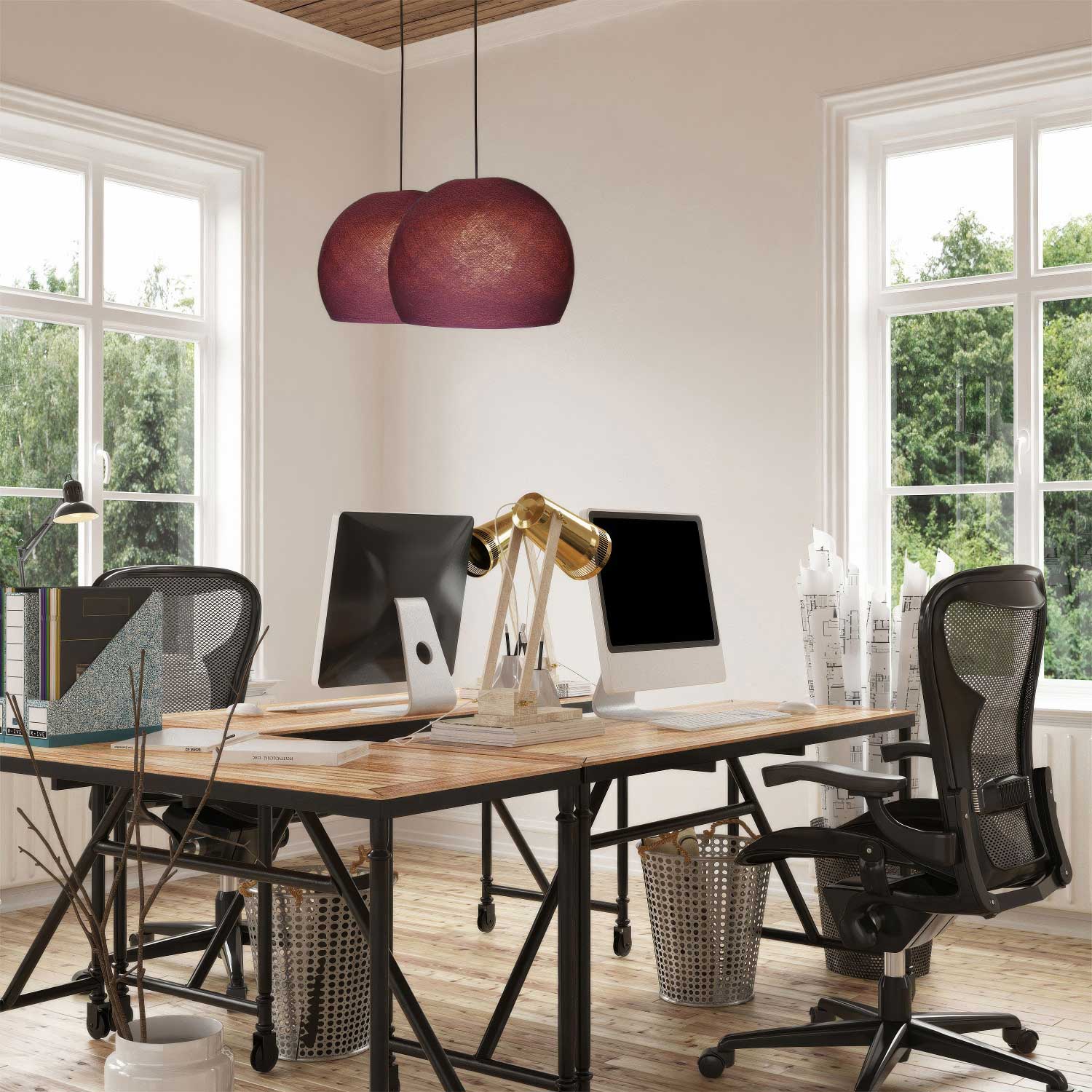 Paralume Cupola in filo 100% fatto a mano - Poliestere Merlot