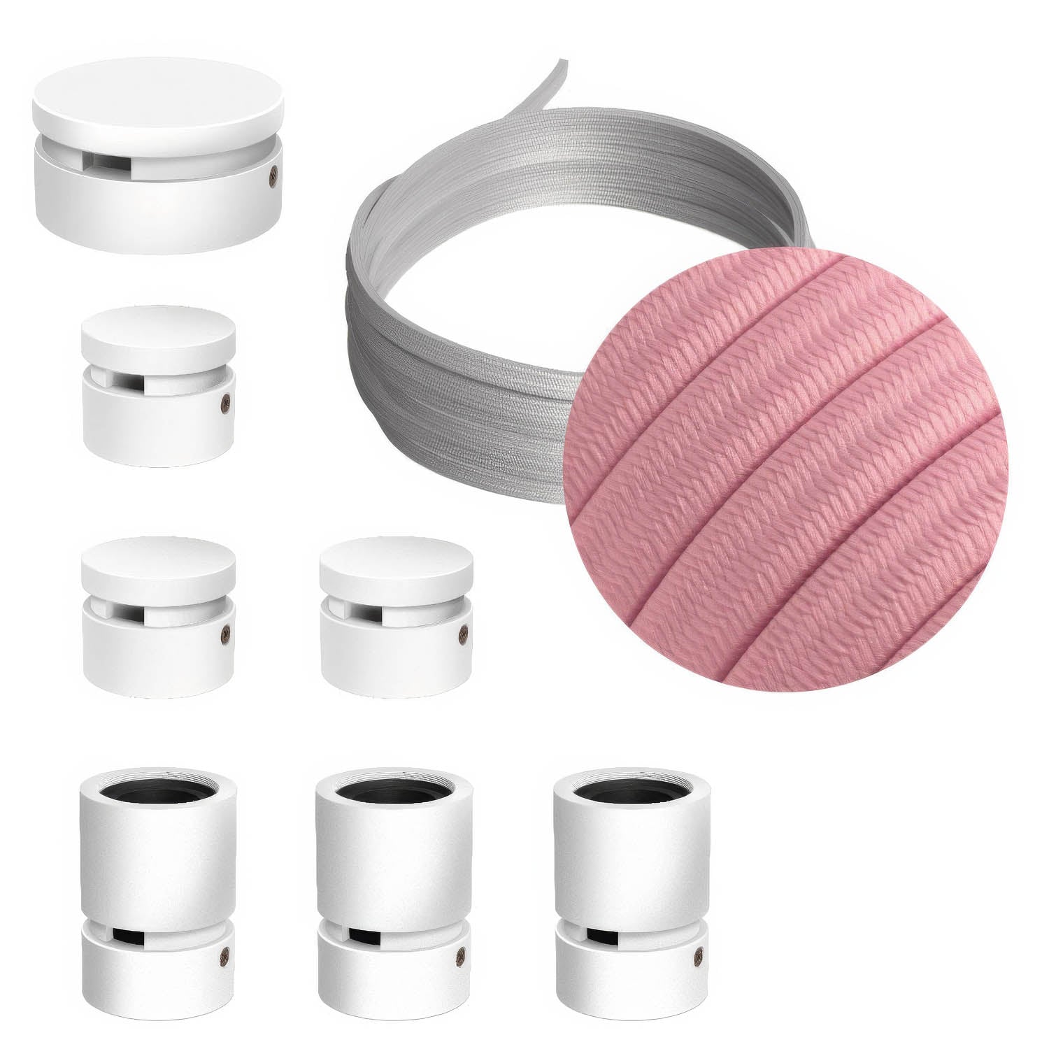 Sistema Filé Linear Kit - con cavo CM16 di 5 m per catenaria e 7 componenti in legno verniciato bianco per interni