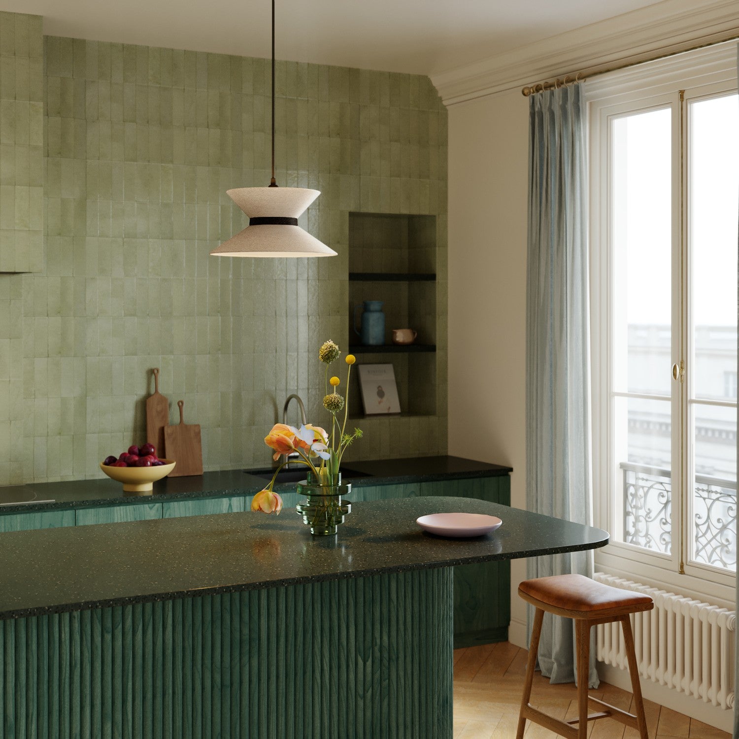 Paralume in tessuto Clessidra per lampada a sospensione - Lana Beige Lana grigio scuro