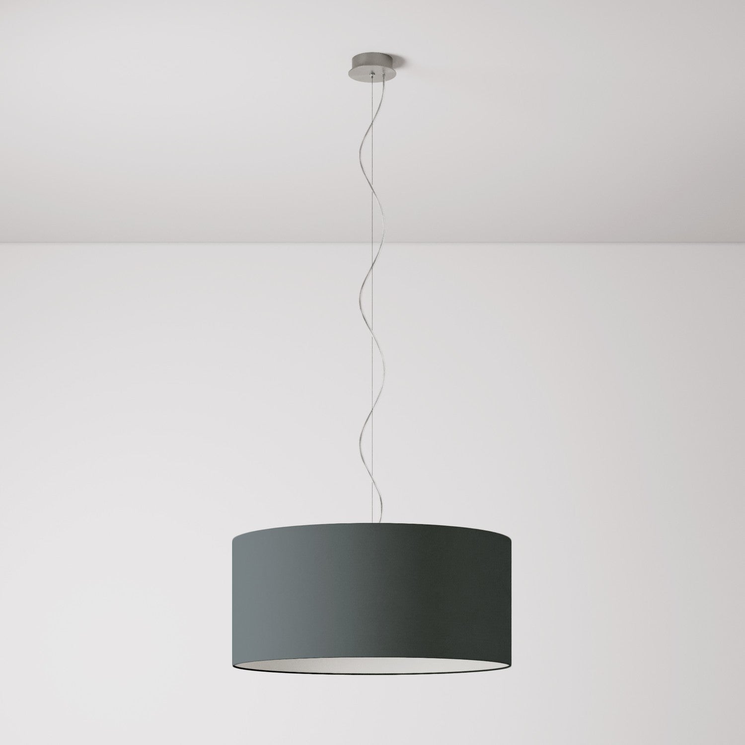 Lampada a sospensione con paralume in tessuto Cilindro Large - Made in Italy - Teletta Grigio Scuro No