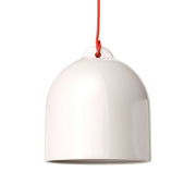 Lampada a sospensione completa di cavo tessile e paralume Campana M in ceramica - Bianco lucido