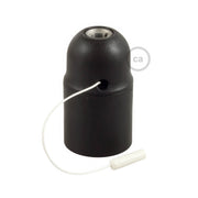 Kit portalampada E27 in termoplastica con interruttore a tirante - Nero