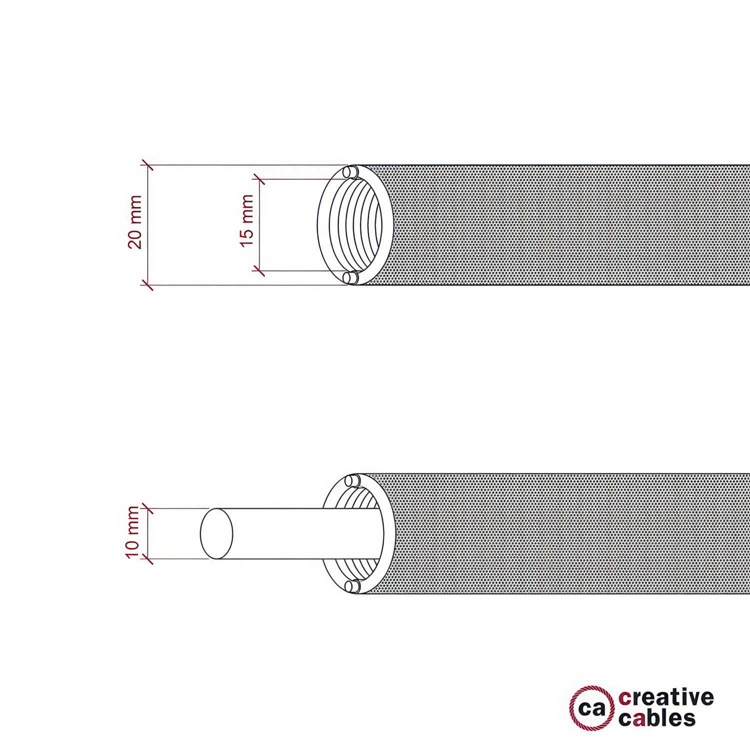 Creative-Tube flexibele beschermslang, bekleding van Rayon White RM01, diameter 20 mm