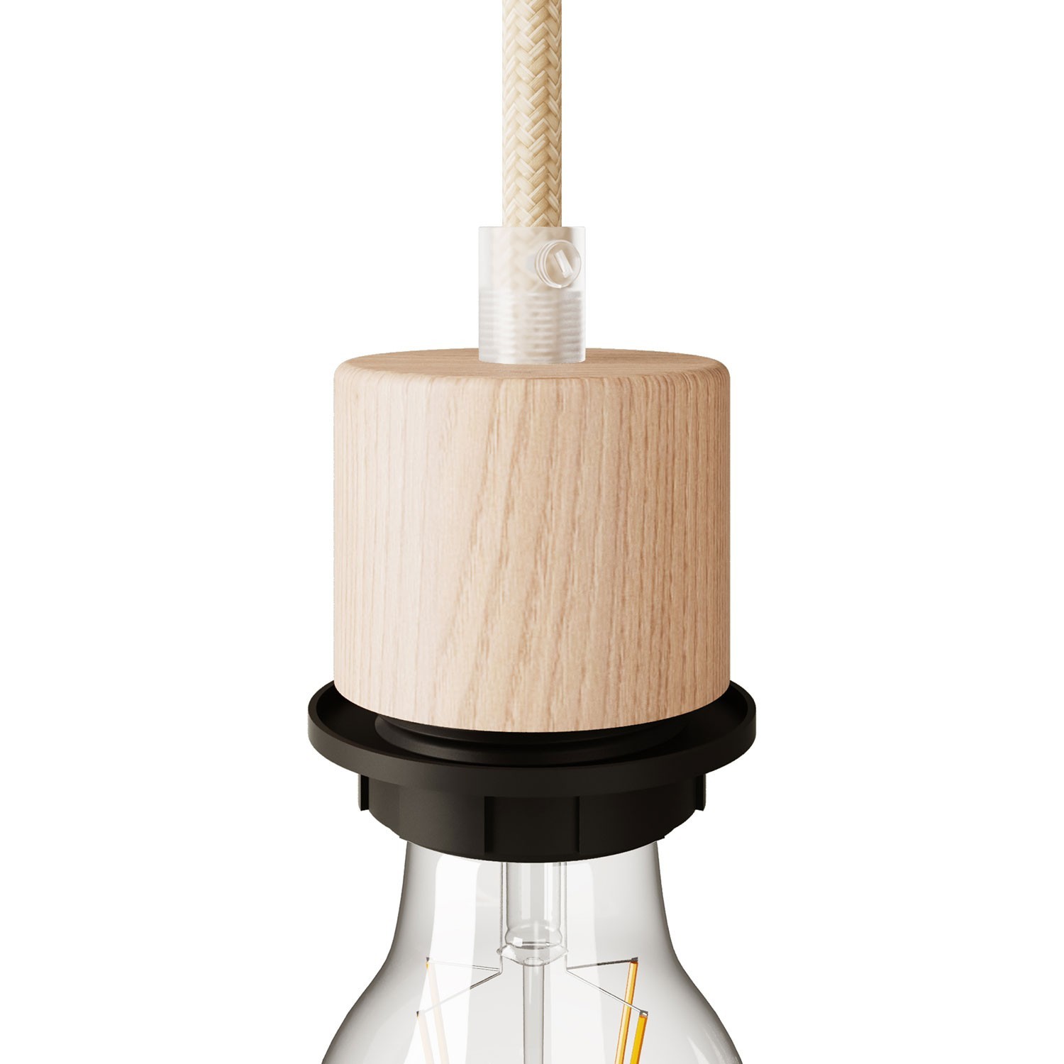 Houten E27 cilindrische lamphouder met schroefdraad en kabelklem voor lampenkap