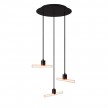 Esse14 hanglamp met 3 asymetrische hangen, komt met Rose-One compleet met textielkabels en metalen afwerkingen