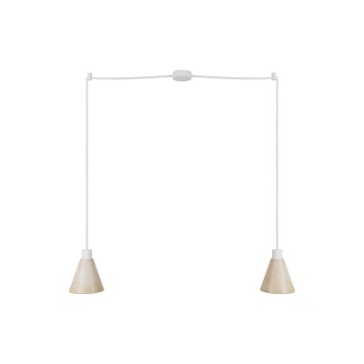 Tweevoudige hanglamp met kegelvormige houten lampenkappen