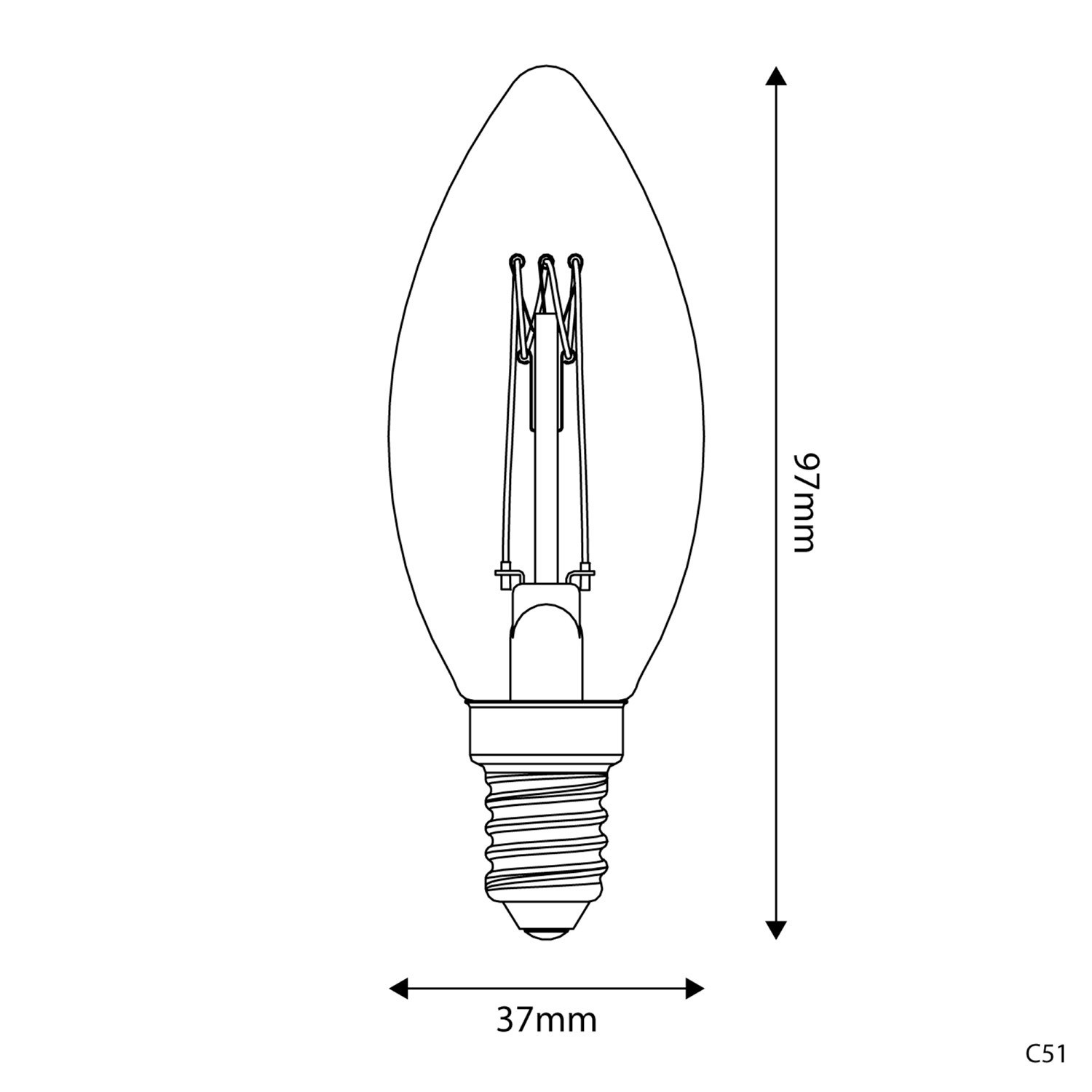 LED Gouden LED Carbon filament lamp C51 kaarsje C35 3,5W E14 Dimbaar 2700K