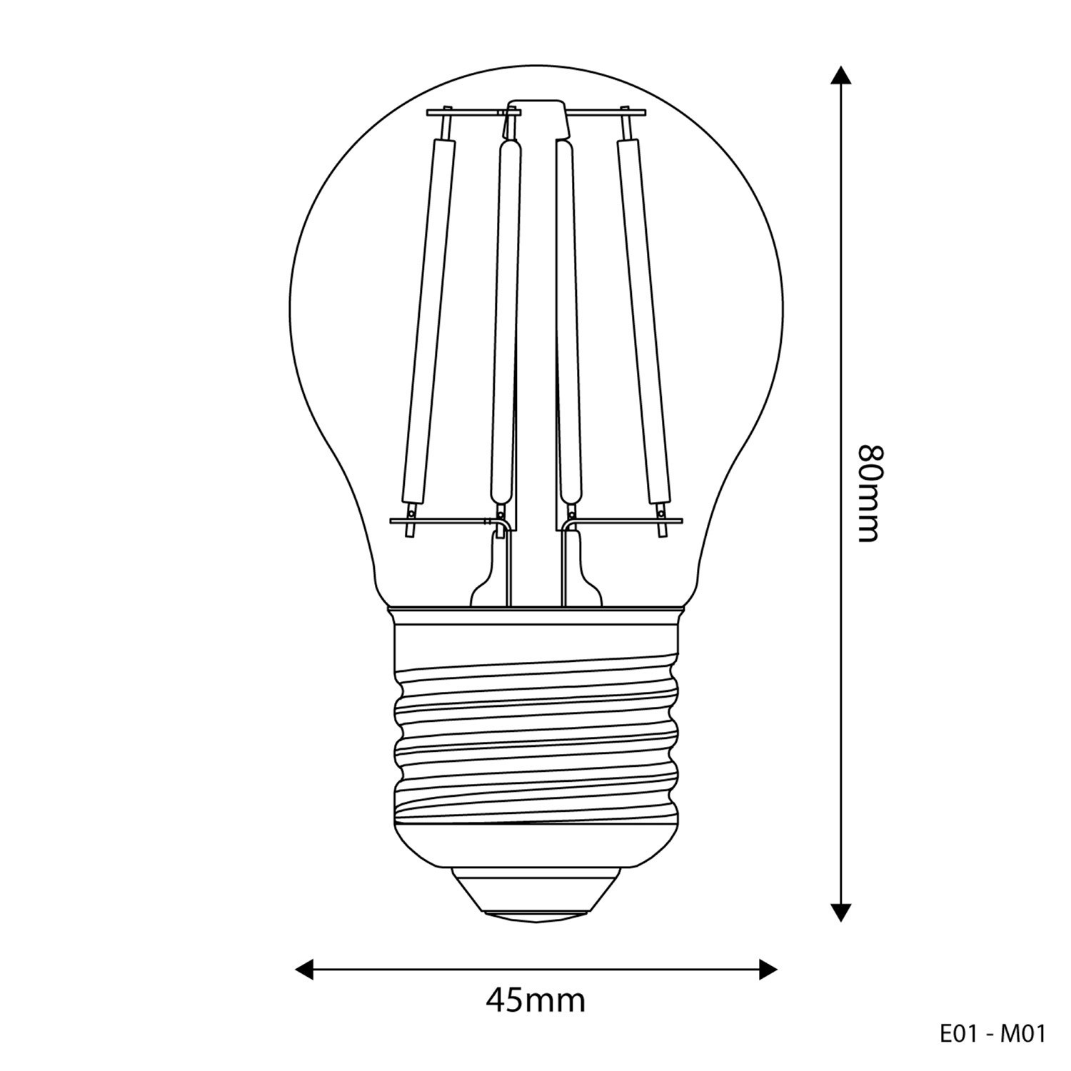 LED lichtbol gloeilamp G45 4W 470Lm E27 2700K - M01