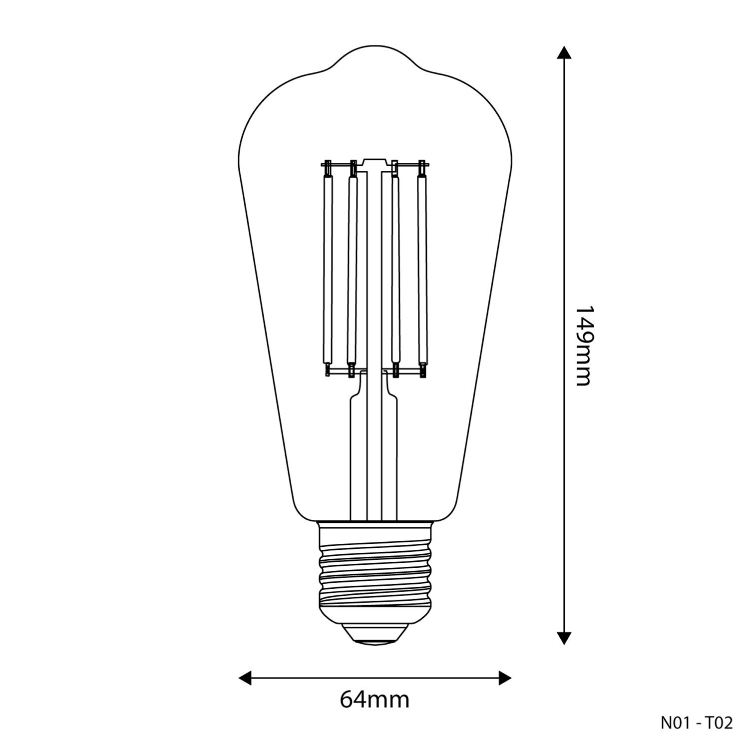 LED heldere Edison gloeilamp ST64 7W 806Lm E27 3500K Dimbaar - N02