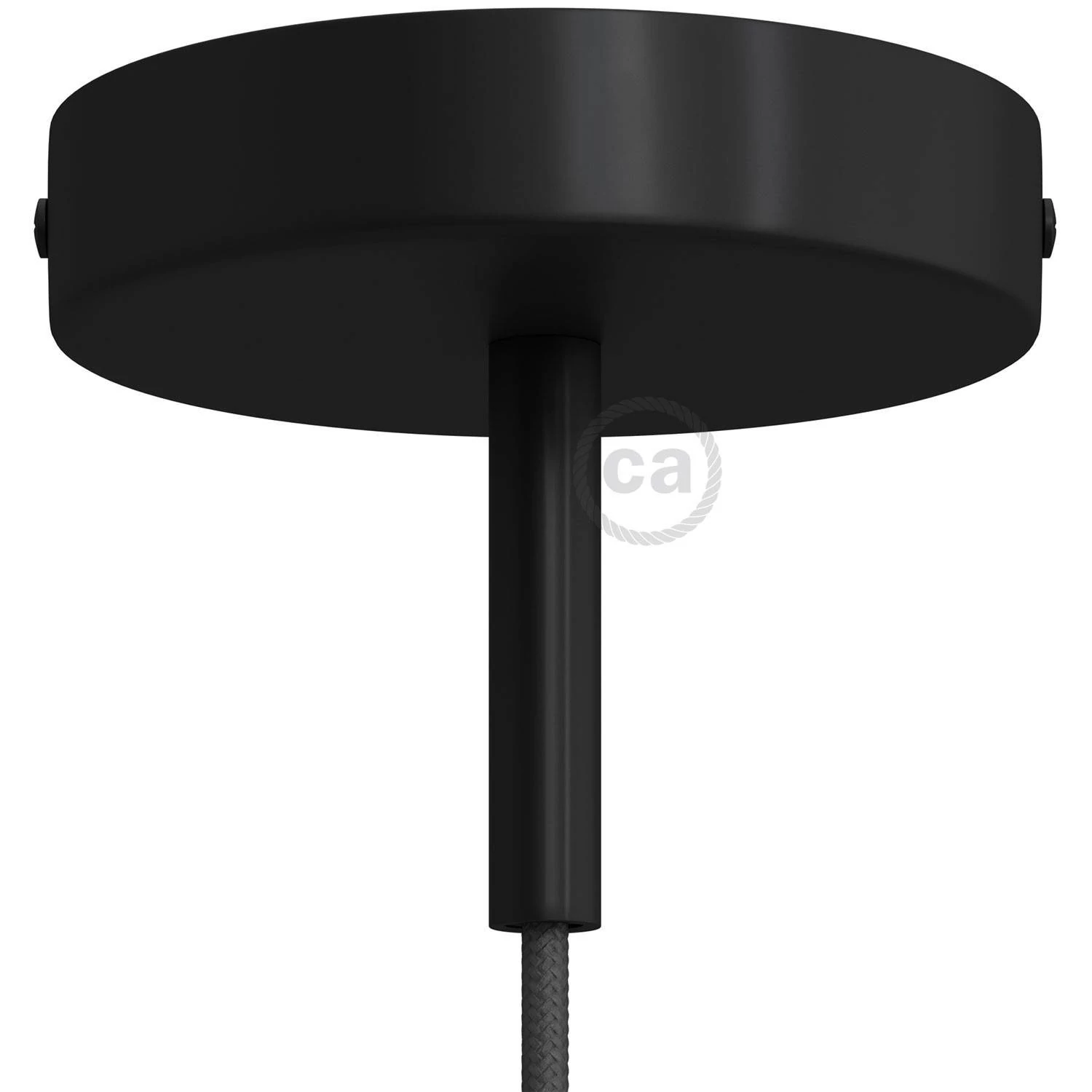 Strak design 1-gaats 120 mm. cilindrische metalen plafondkap met 7 cm. trekontlaster