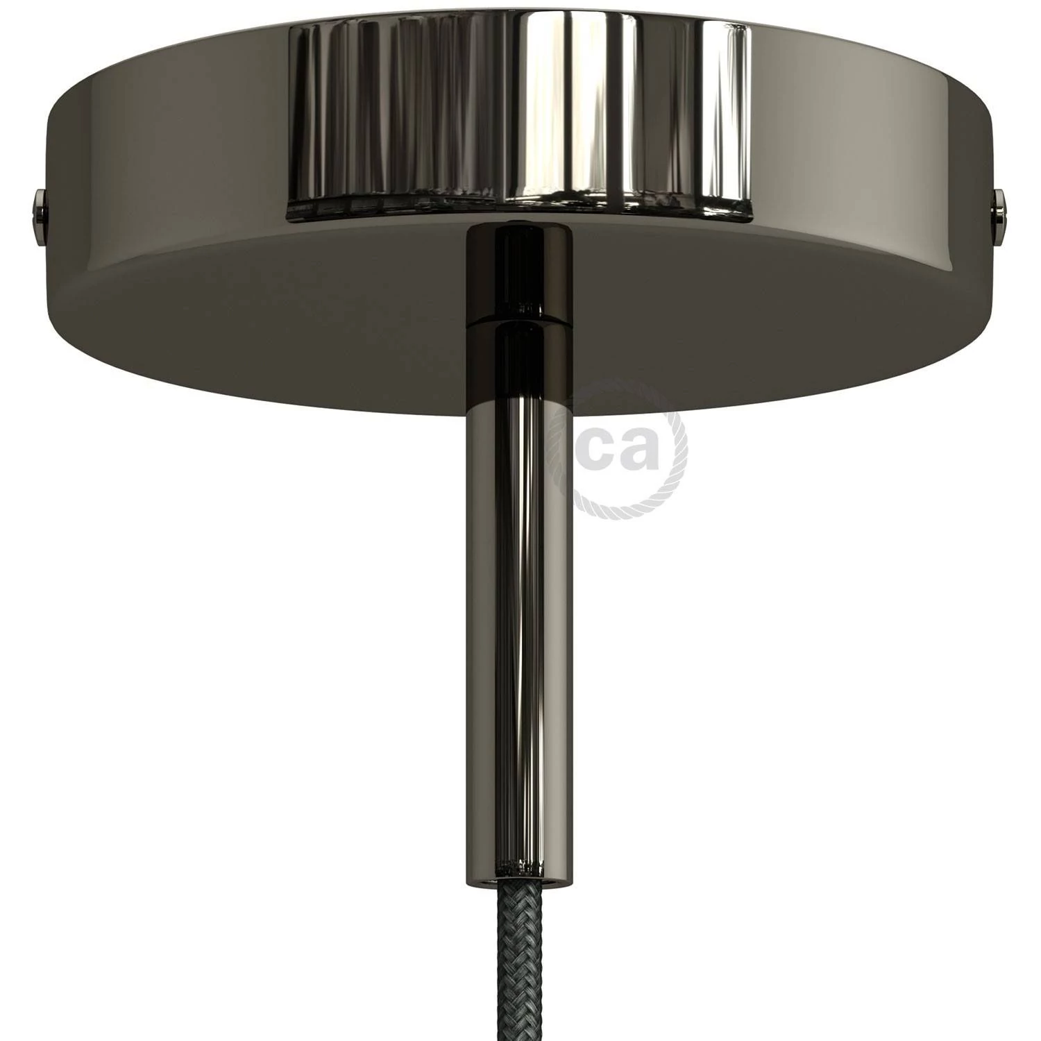 Strak design 1-gaats 120 mm. cilindrische metalen plafondkap met 7 cm. trekontlaster