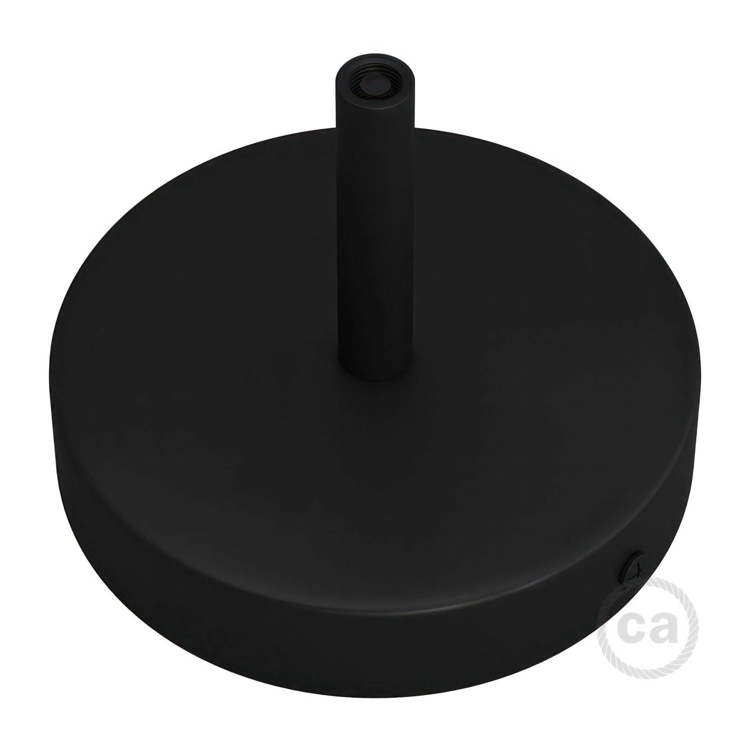 Strak design 1-gaats 120 mm. cilindrische metalen plafondkap met 7 cm. trekontlaster