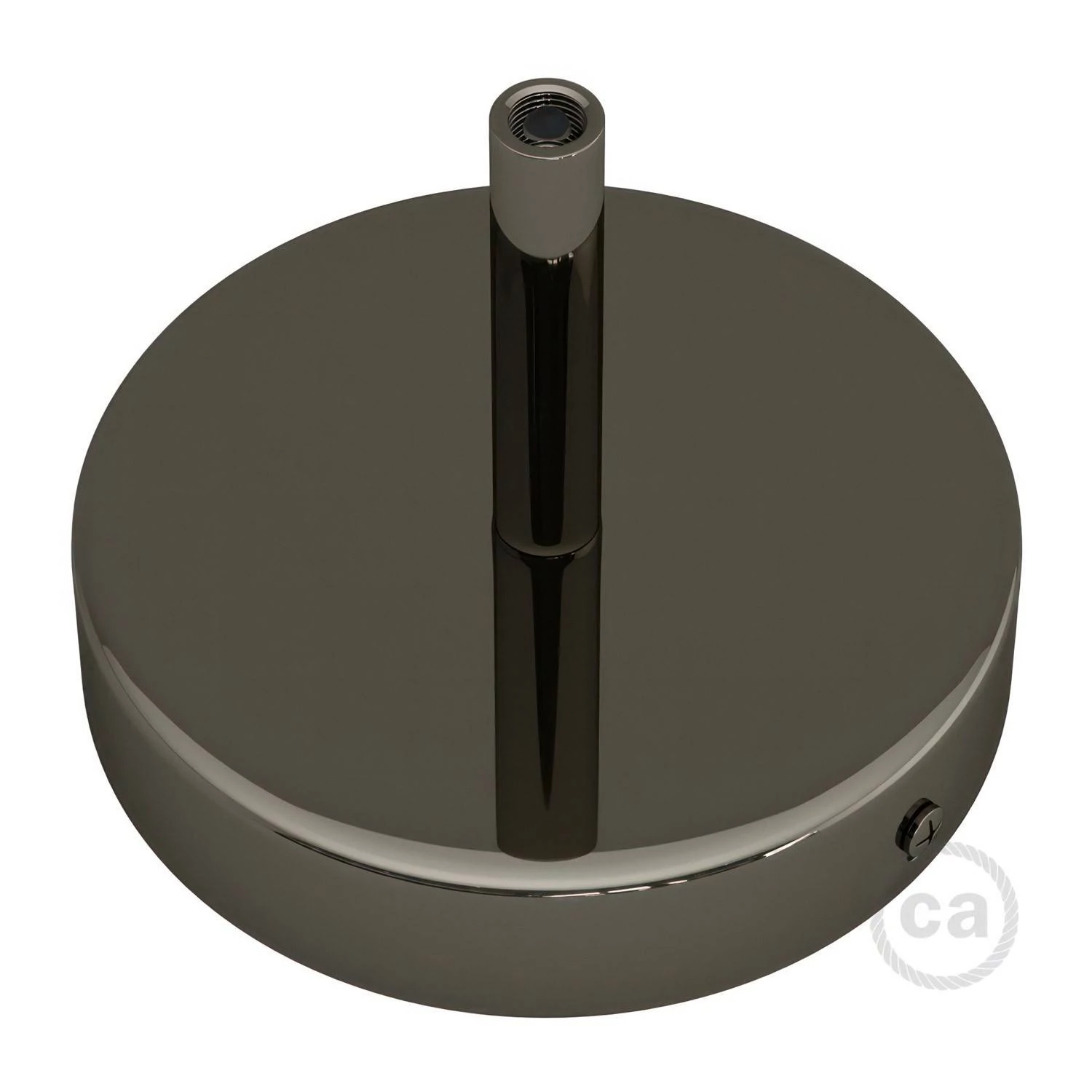 Strak design 1-gaats 120 mm. cilindrische metalen plafondkap met 7 cm. trekontlaster
