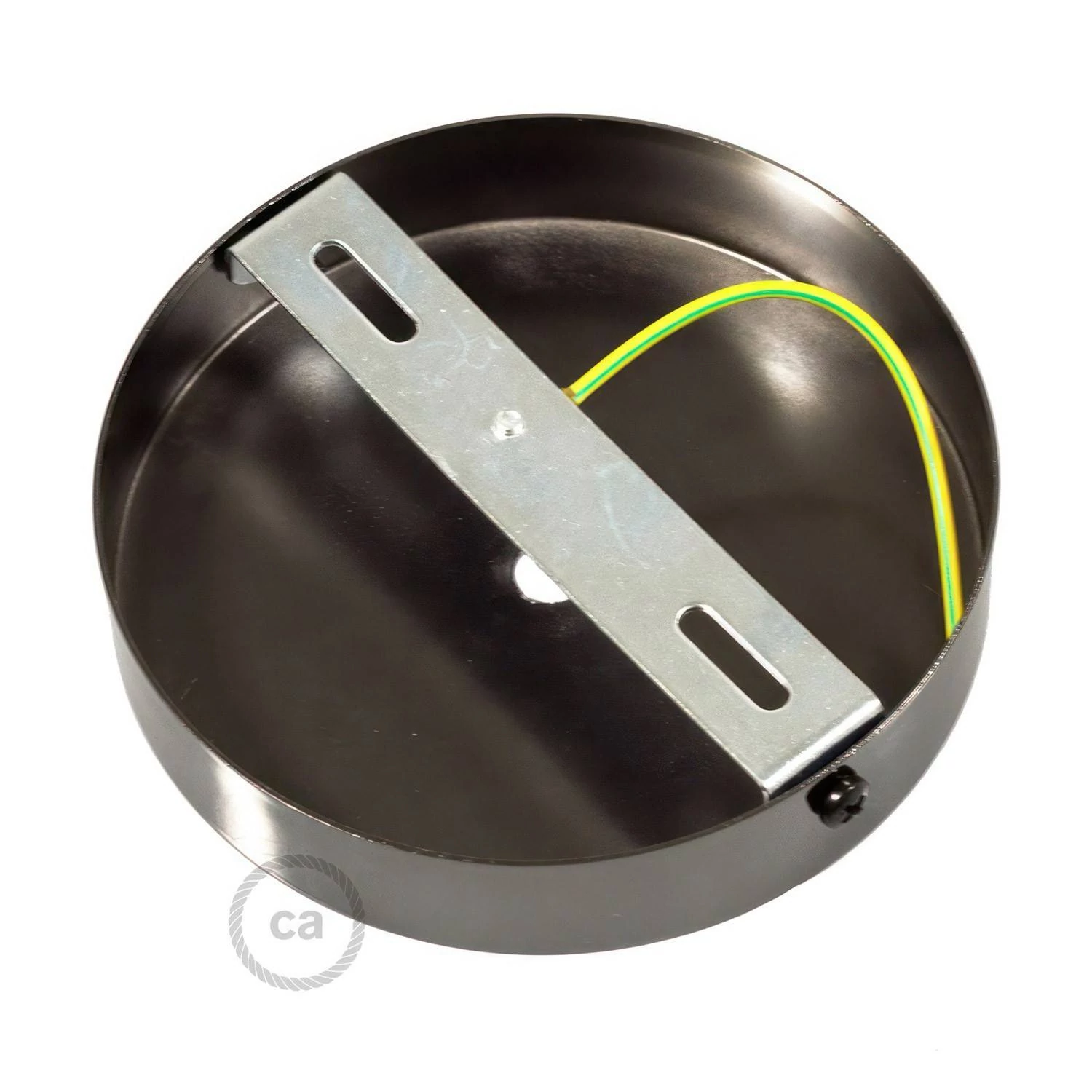 Strak design 1-gaats 120 mm. cilindrische metalen plafondkap met 7 cm. trekontlaster