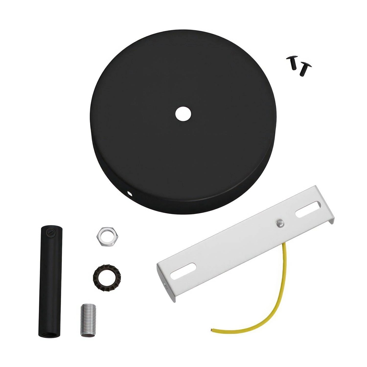 Strak design 1-gaats 120 mm. cilindrische metalen plafondkap met 7 cm. trekontlaster