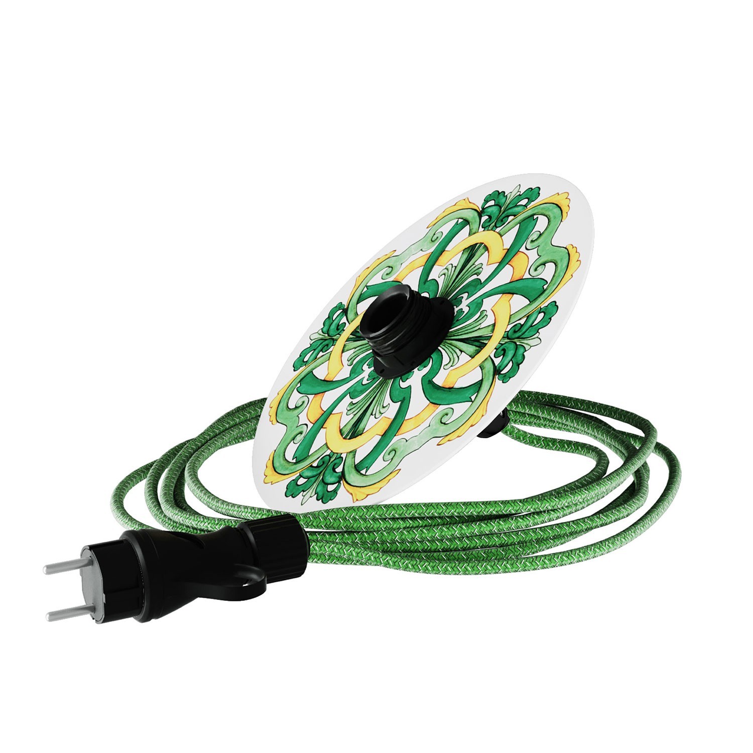 Snake Eiva met mini Ellepì 'Maioliche' Flat Lampenkap, looplamp voor buiten, met IP65 waterdichte lamphouder en stekker