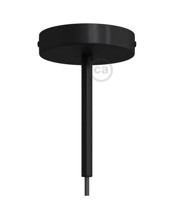 Strak design 1-gaats 120 mm. cilindrische metalen plafondkap met 15 cm. trekontlaster