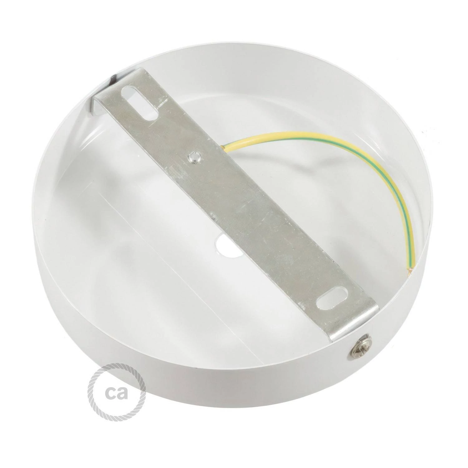 Strak design 1-gaats 120 mm. cilindrische metalen plafondkap met 15 cm. trekontlaster