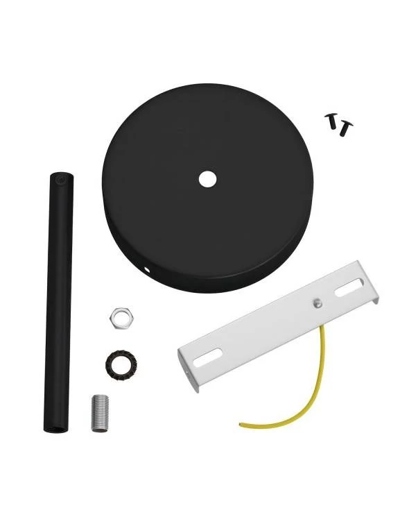 Strak design 1-gaats 120 mm. cilindrische metalen plafondkap met 15 cm. trekontlaster