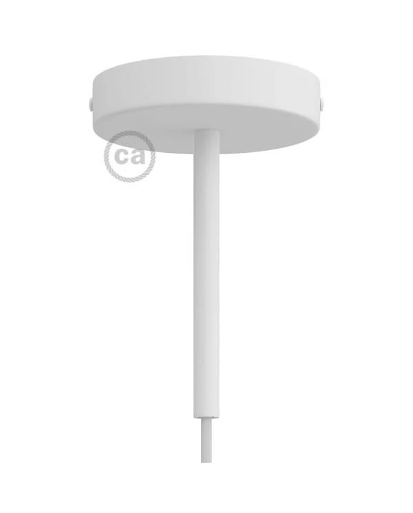 Strak design 1-gaats 120 mm. cilindrische metalen plafondkap met 15 cm. trekontlaster