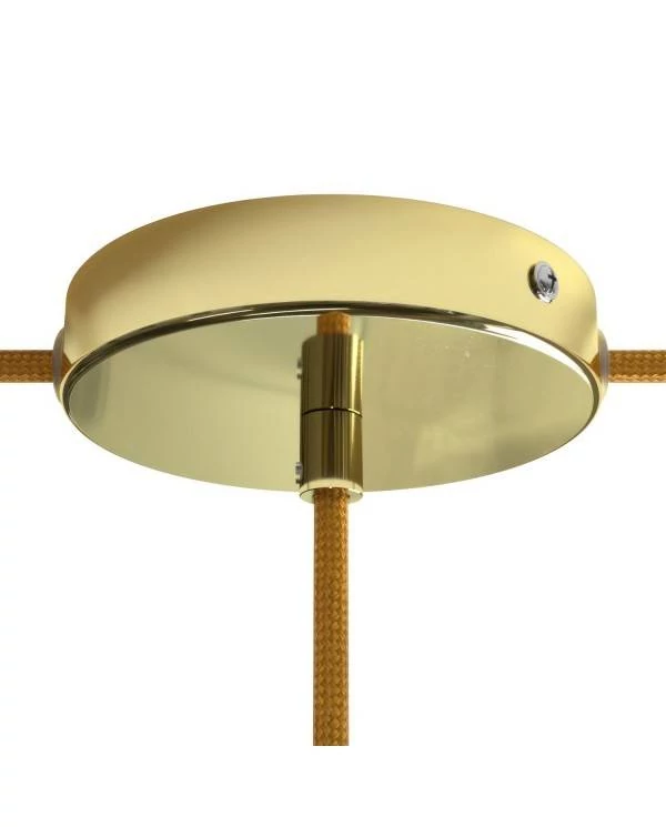 Strak design 120 mm. cilindrische metalen plafondkap met 1 centraal gat en 2 zijgaten en toebehoren