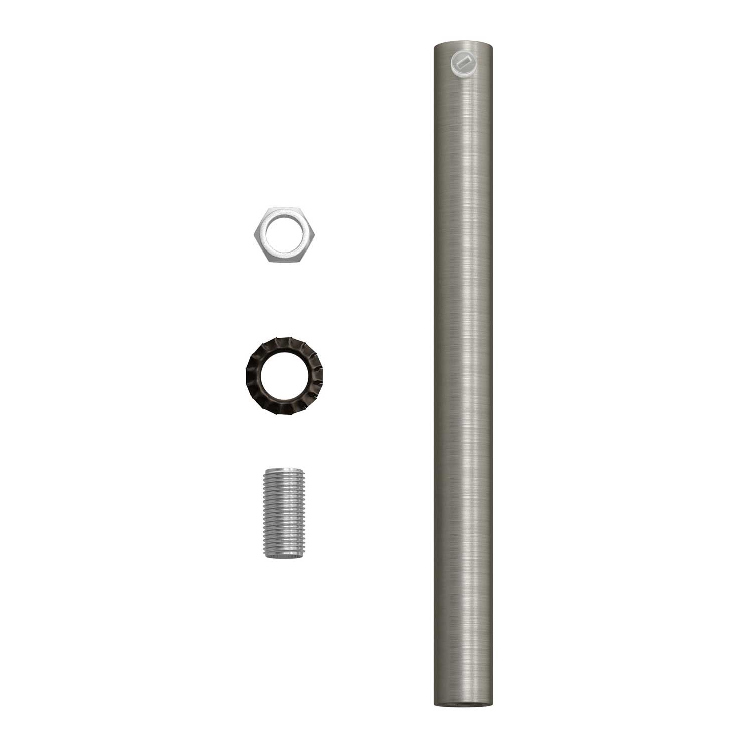 Cilindrische metalen kabelklem van 15 cm, compleet met pendelbuis, moer en ring
