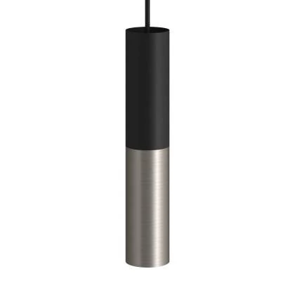 Tub-E14, dubbele metalen buis voor spotje en E14 fitting met dubbele moer - zwart - geborsteld titanium