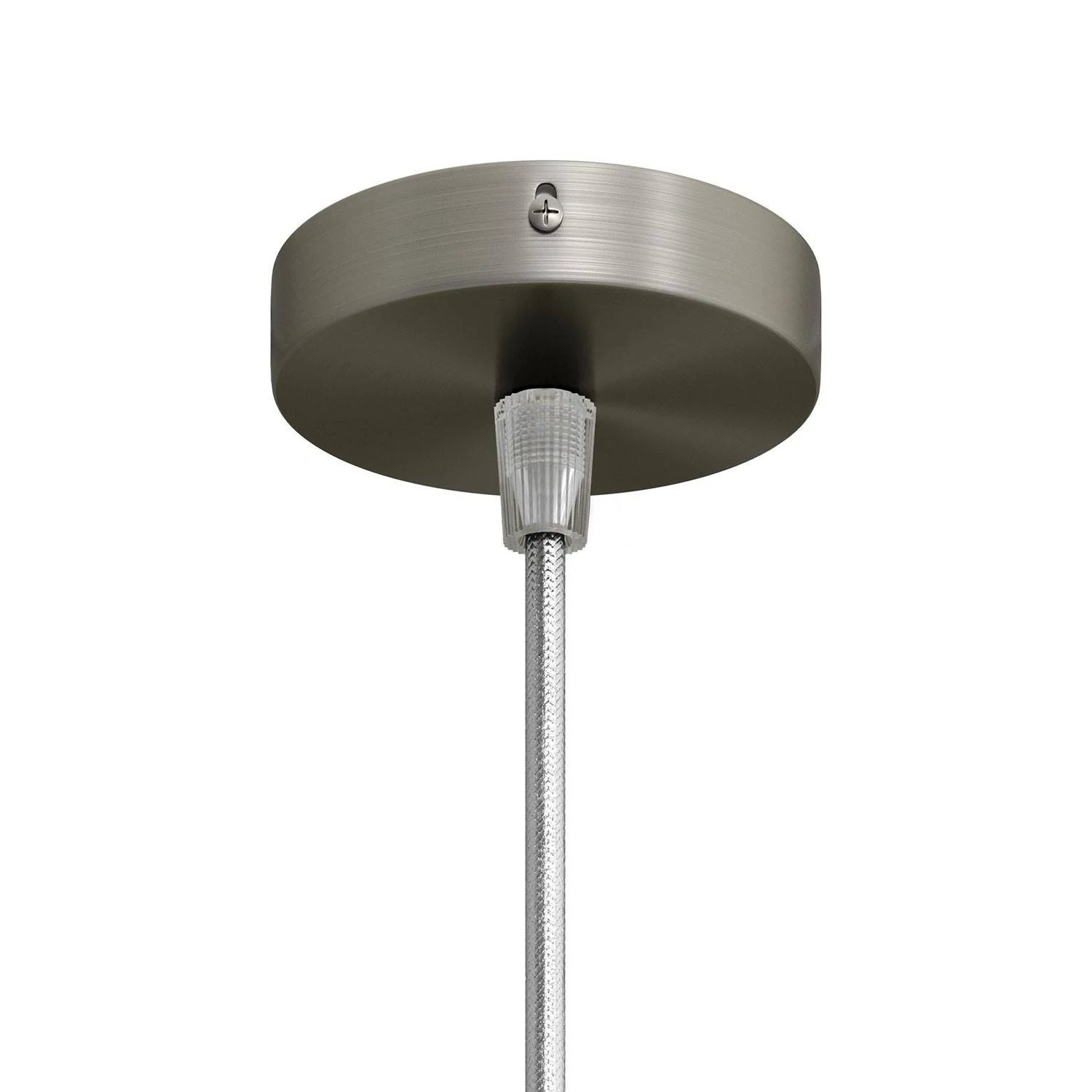 Kit Mini cilindrische houten Plafondrozet van metaal met 1 centraal gat - geborsteld titanium - luxe conische