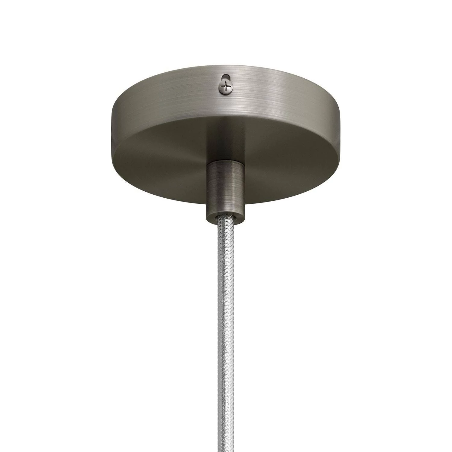 Kit Mini cilindrische houten Plafondrozet van metaal met 1 centraal gat - geborsteld titanium - design cilindrische