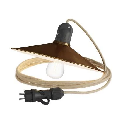 Snake Eiva met Swing-lampenkap, draagbare buitenlamp, 5 m strijkijzersnoer, IP65 waterdichte fitting en stekker - wit - geborsteld brons