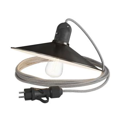 Snake Eiva met Swing-lampenkap, draagbare buitenlamp, 5 m strijkijzersnoer, IP65 waterdichte fitting en stekker - wit - geborsteld titanium