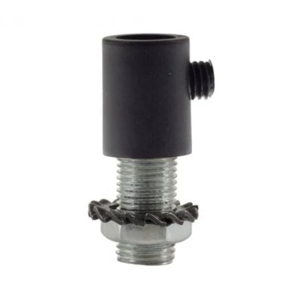 Cilindrische plastic kabelklem compleet met pendelbuis, moer en ring - zwart