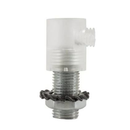 Cilindrische plastic kabelklem compleet met pendelbuis, moer en ring - transparant