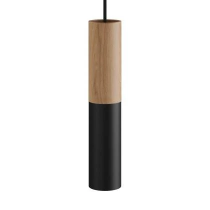 Tub-E14, hout en metalen buis voor spot met E14 fitting - neutraal - zwart