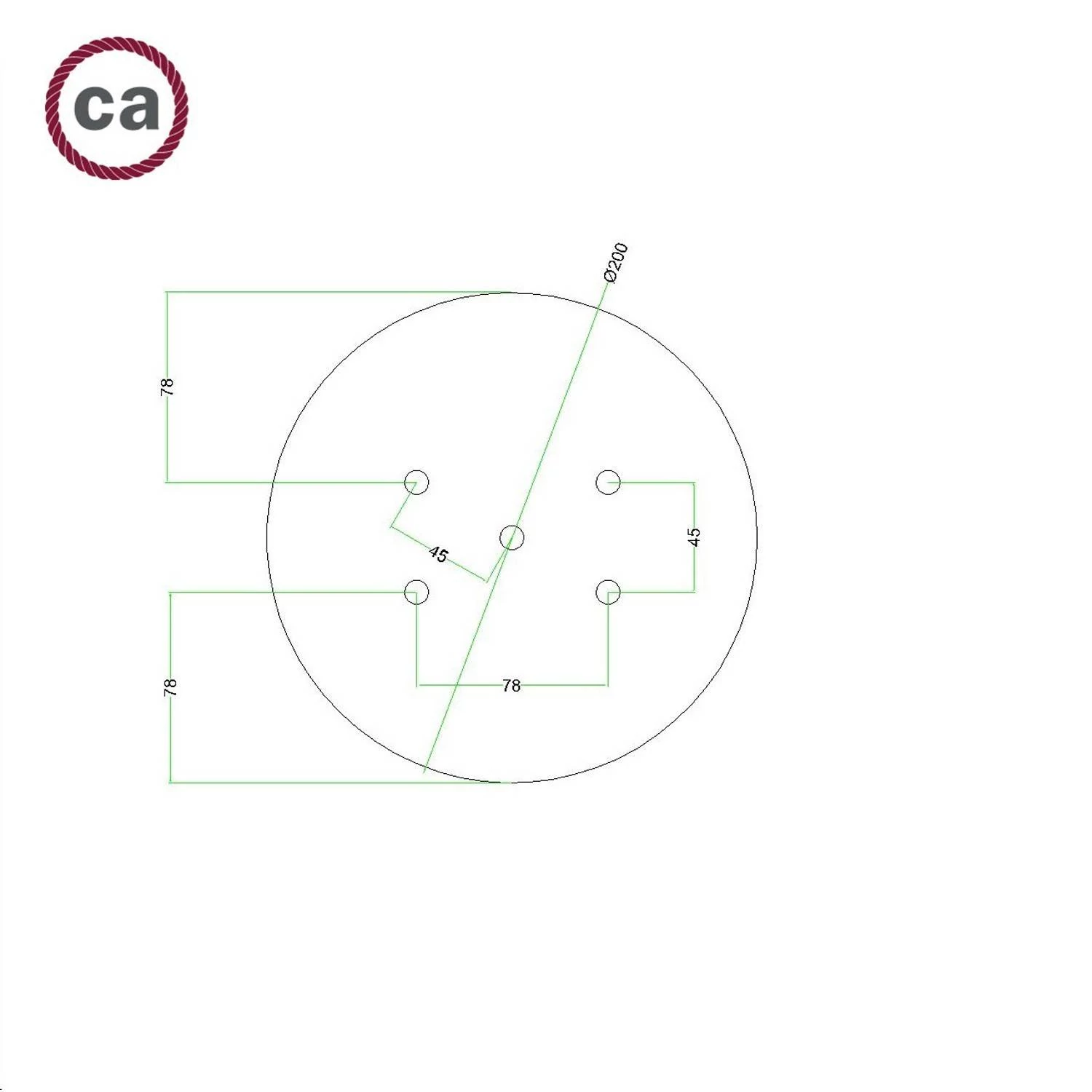 Rose-One compleet rond plafondkap-kit 200 mm. met 5 gaten en 4 zijgaten - PROMO