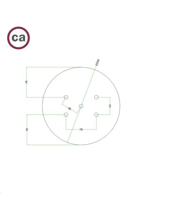 Rose-One compleet rond plafondkap-kit 200 mm. met 5 gaten en 4 zijgaten - PROMO