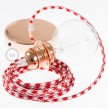 Verlichtingspendel E27 geschikt voor lampenkap. Hanglamp met rood/wit viscose textielkabel – RP09