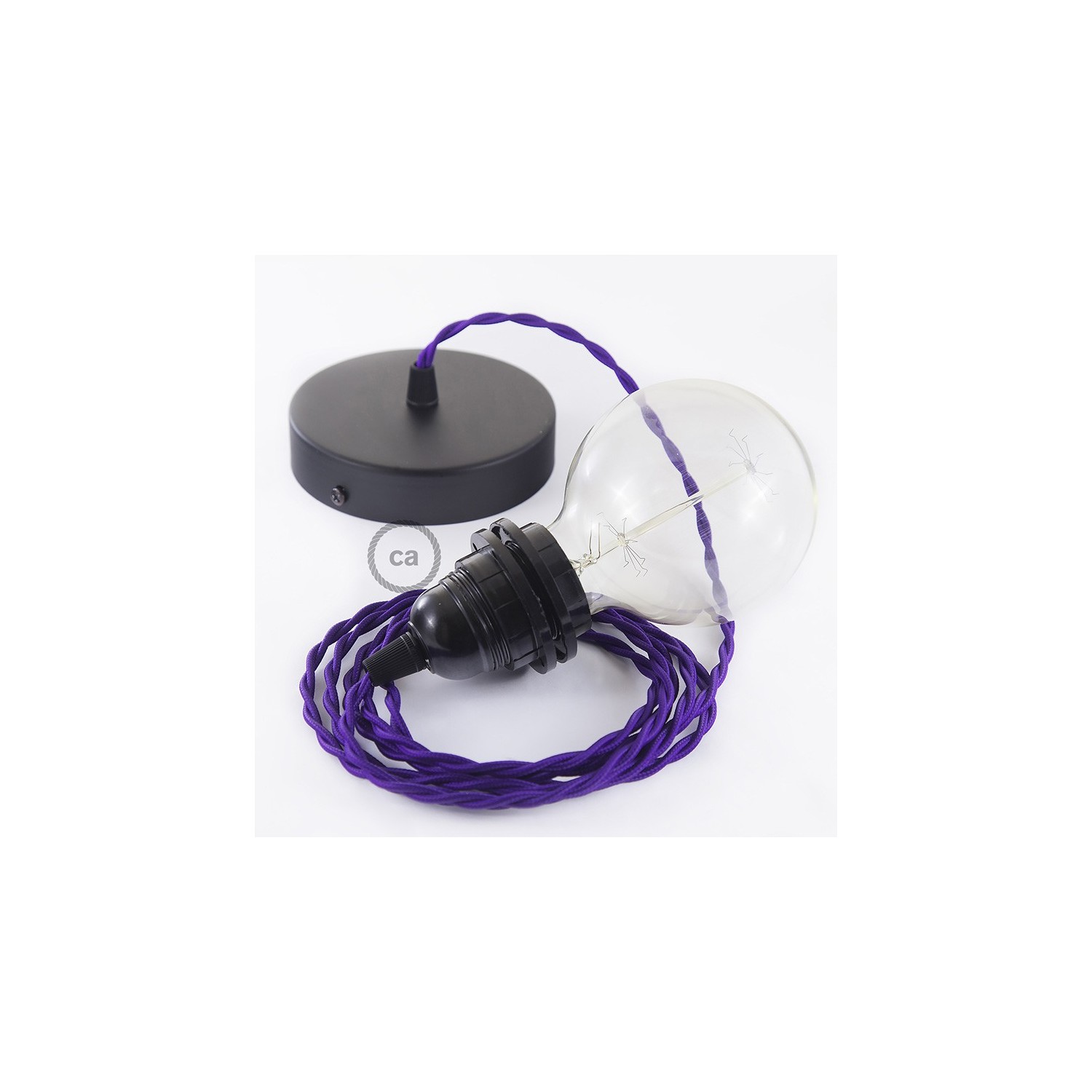 Verlichtingspendel E27 geschikt voor lampenkap. Hanglamp met gevlochten paars viscose textielkabel – TM14
