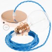 Verlichtingspendel E27 geschikt voor lampenkap. Hanglamp met gevlochten hemelsblauw viscose textielkabel – TM11