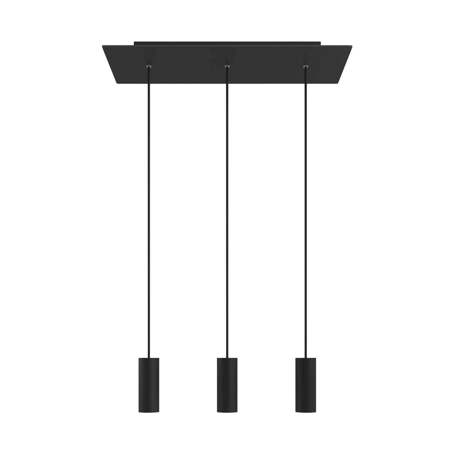 3 lichts-hanglamp voorzien van XXL rechthoekige Rose-One 675 mm compleet met strijkijzersnoer en Tub E14 metalen lampenkap