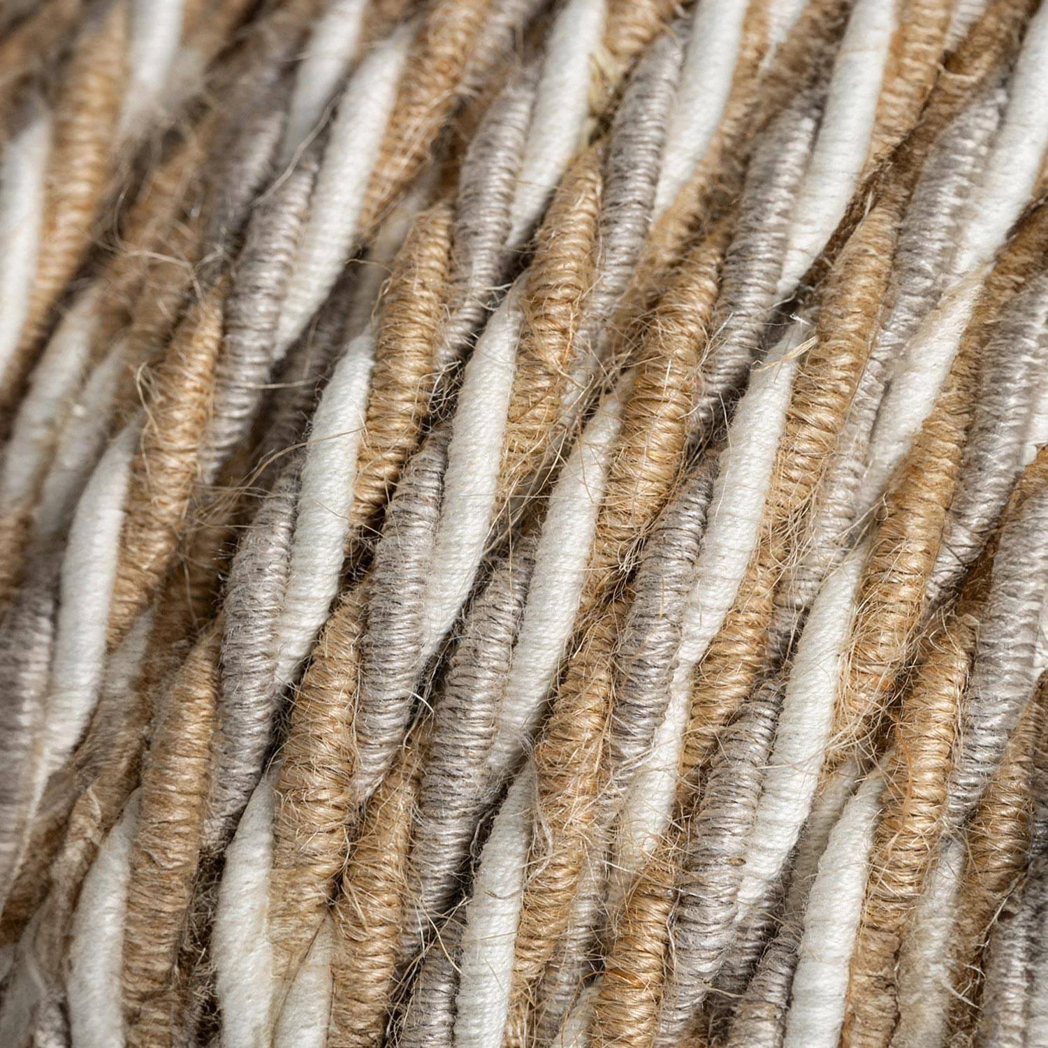 Gedraaid electriciteits snoer van jute, katoen en natuurlijk linnen. Country - TN07