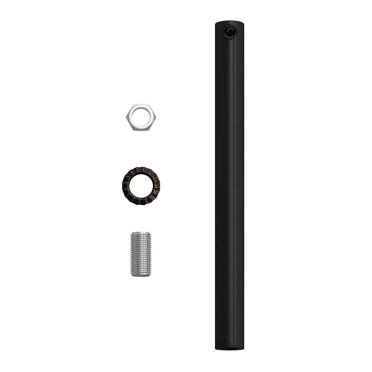 Cilindrische metalen kabelklem van 15 cm, compleet met pendelbuis, moer en ring