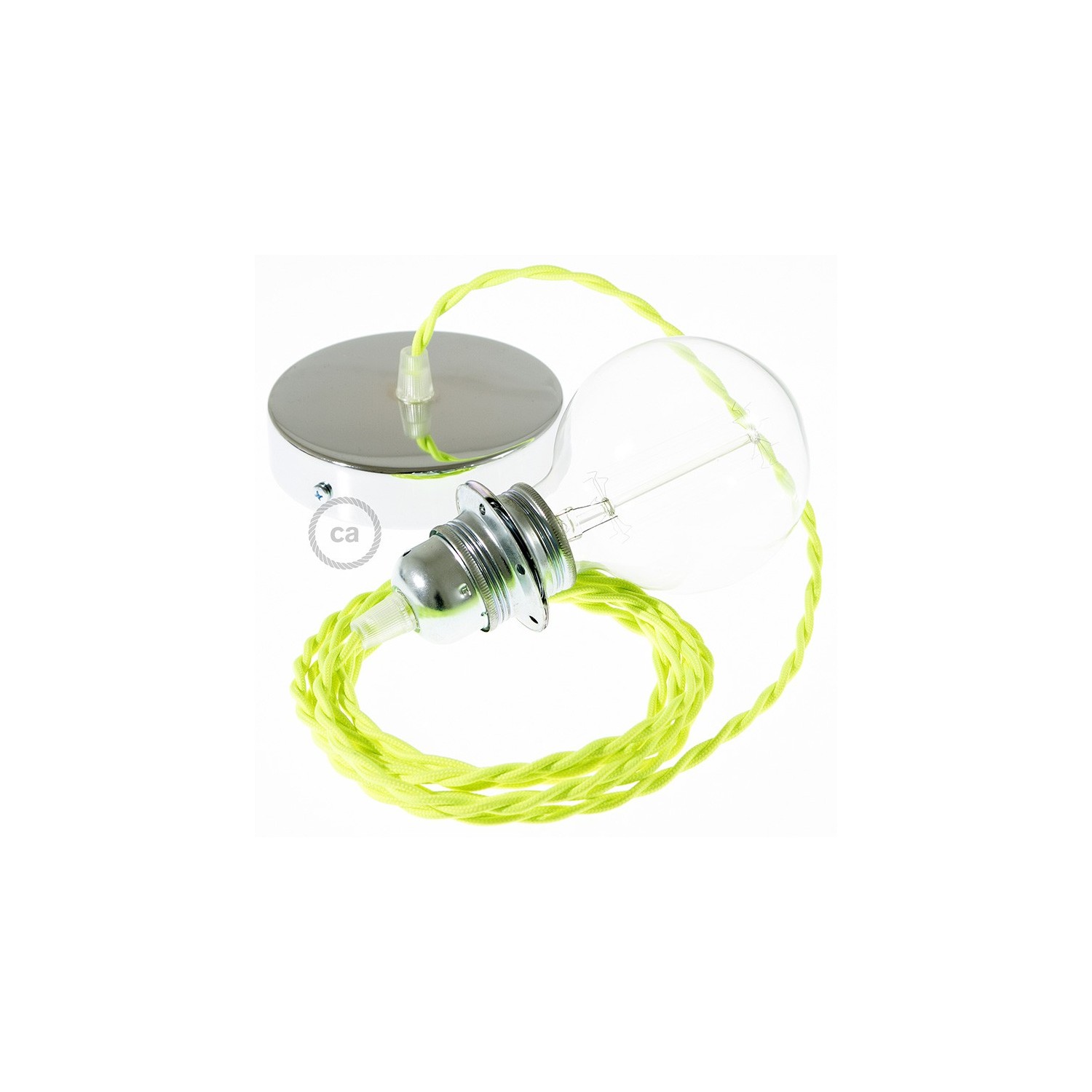 Verlichtingspendel E27 geschikt voor lampenkap. Hanglamp met gevlochten fluo geel viscose textielkabel – TF10
