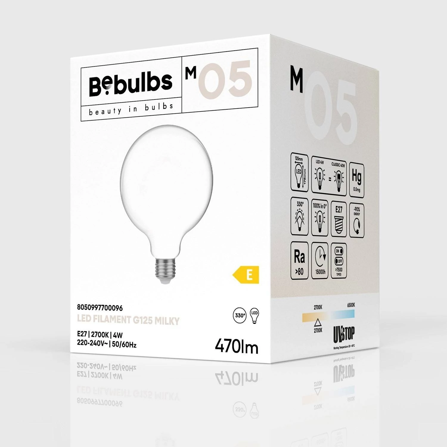 LED lichtbol G125 4W 470Lm E27 2700K - M05