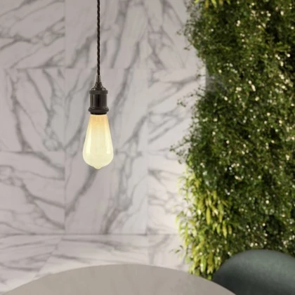 Ophanging gemaakt in Italië met gedraaide textiel kabel en aluminium mof