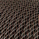 Hanglamp vervaardigd in Italië met textiel kabel, platte keramische kap en metalen afwerking