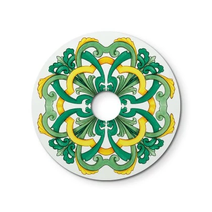 Mini Ellepì 'Maioliche' platte lampenkap ideaal voor hang- en wandlampen of voor snoerverlichting, 24 cm diameter-Made in Italy - majolica geel - groen