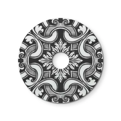 Mini Ellepì 'Maioliche' platte lampenkap ideaal voor hang- en wandlampen of voor snoerverlichting, 24 cm diameter-Made in Italy - majolica wit - zwart