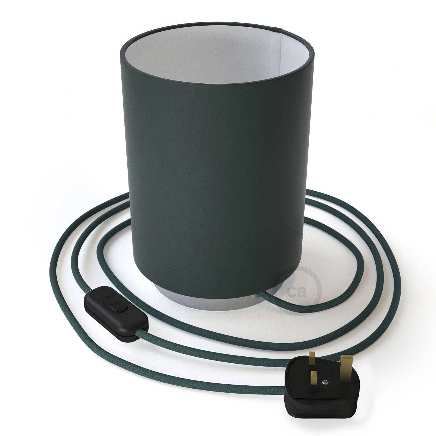 Posaluce Metal met Cilindro lampenkap van petrol cinette, inclusief lichtbron, textielkabel, schakelaar en 2-polige stekker