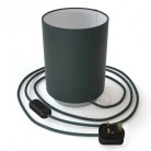 Posaluce Metal met Cilindro lampenkap van petrol cinette, inclusief lichtbron, textielkabel, schakelaar en 2-polige stekker